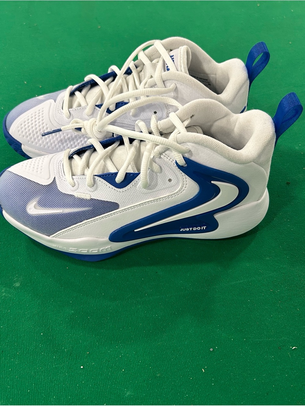 Nike White and Blue Kids Basketball Sneakers